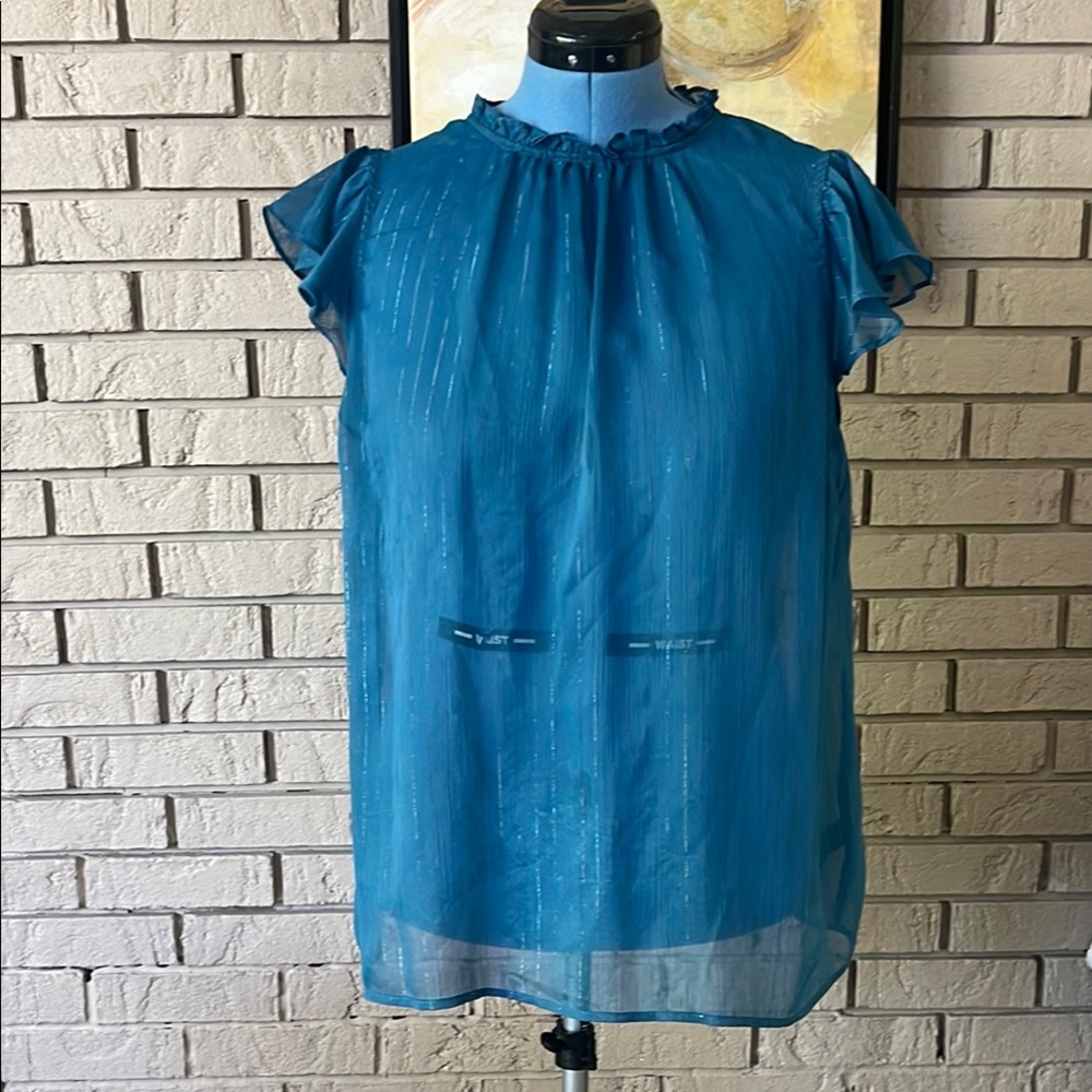 Torrid Blue Flutter Sleeve Blouse with Ruffled Boxy Style